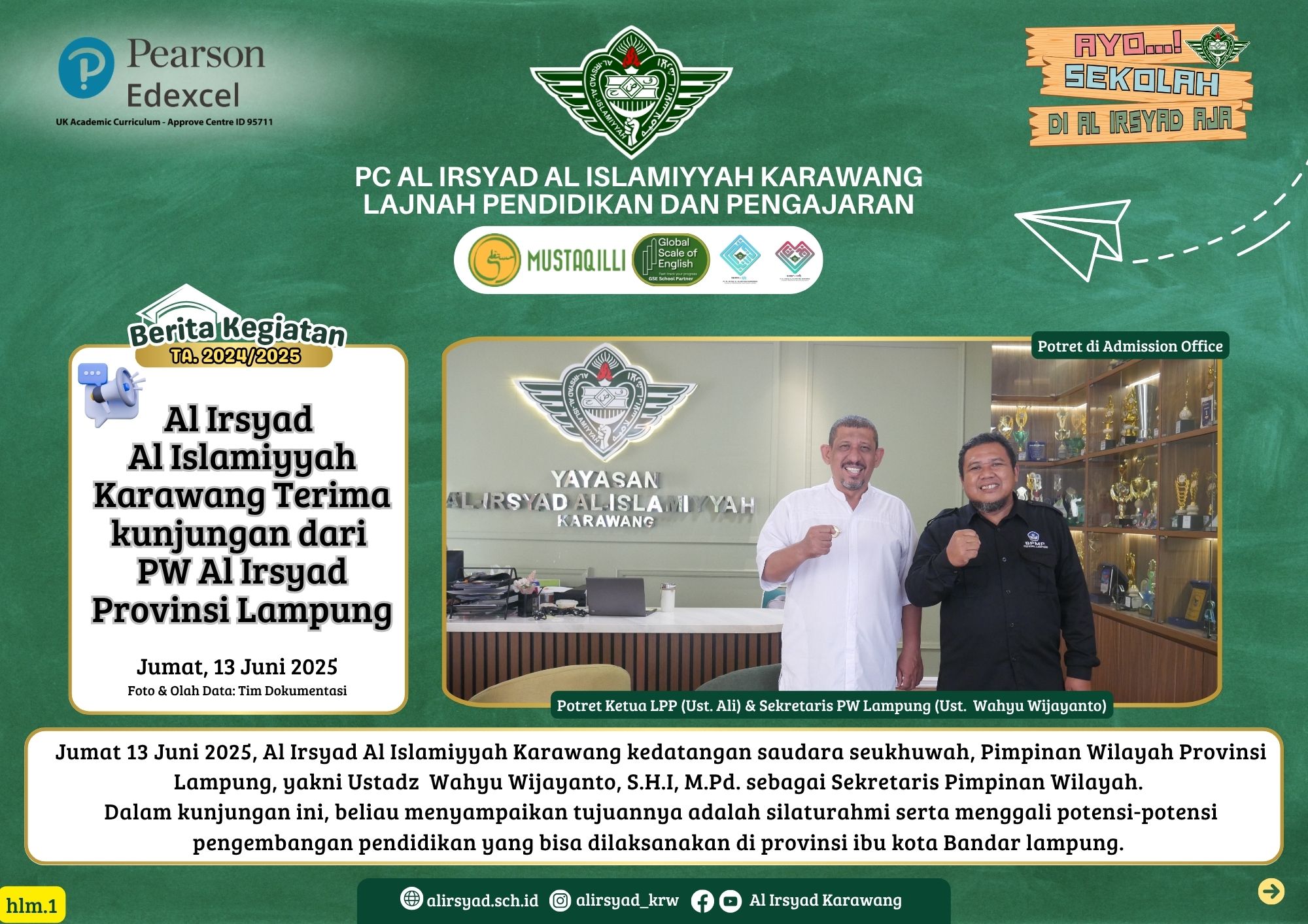 Al Irsyad Al Islamiyyah Karawang Terima kunjungan dari PW Al Irsyad Provinsi Lampung