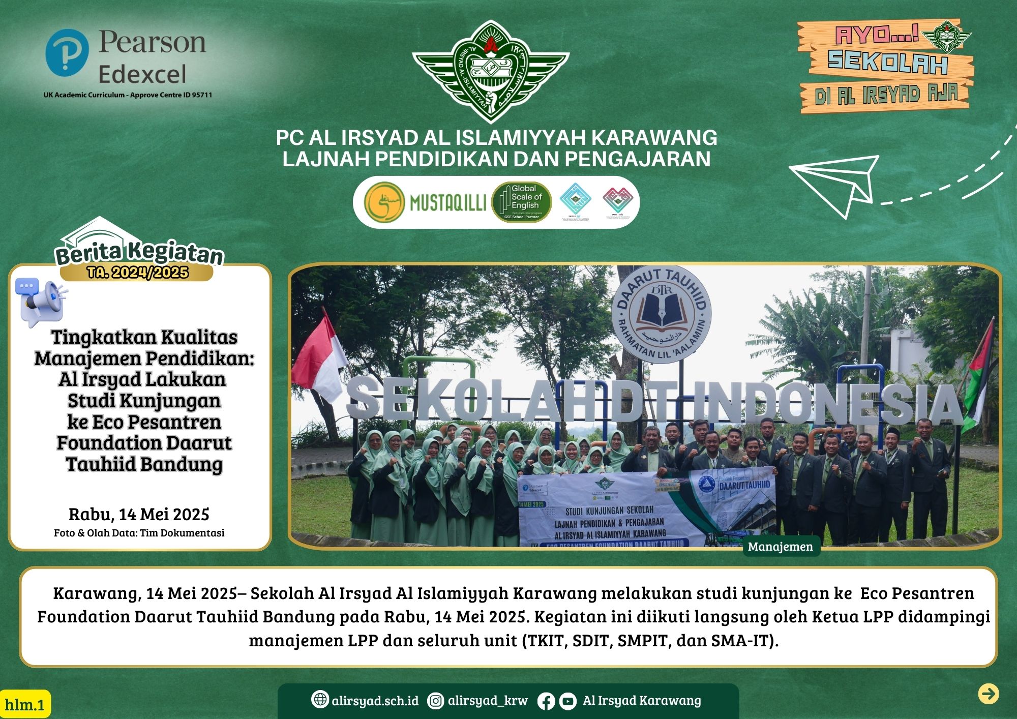 Tingkatkan Kualitas Manajemen Pendidikan: Al Irsyad Lakukan Studi Kunjungan ke Eco Pesantren Foundation Daarut Tauhid Bandung