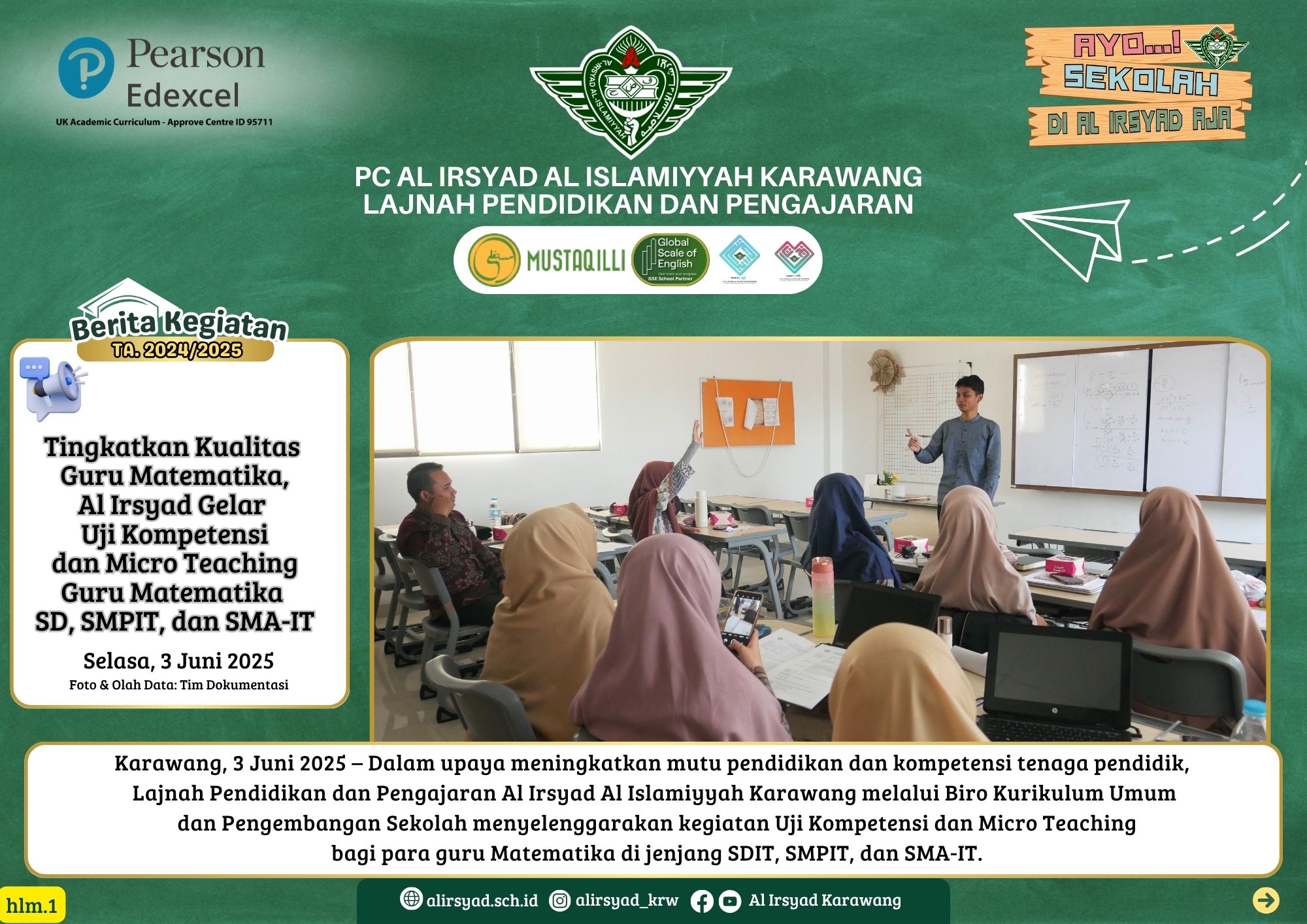 Tingkatkan Kualitas Guru Matematika, Al Irsyad Gelar Uji Kompetensi dan Micro Teaching Guru Matematika SDIT, SMPIT, & SMA-IT