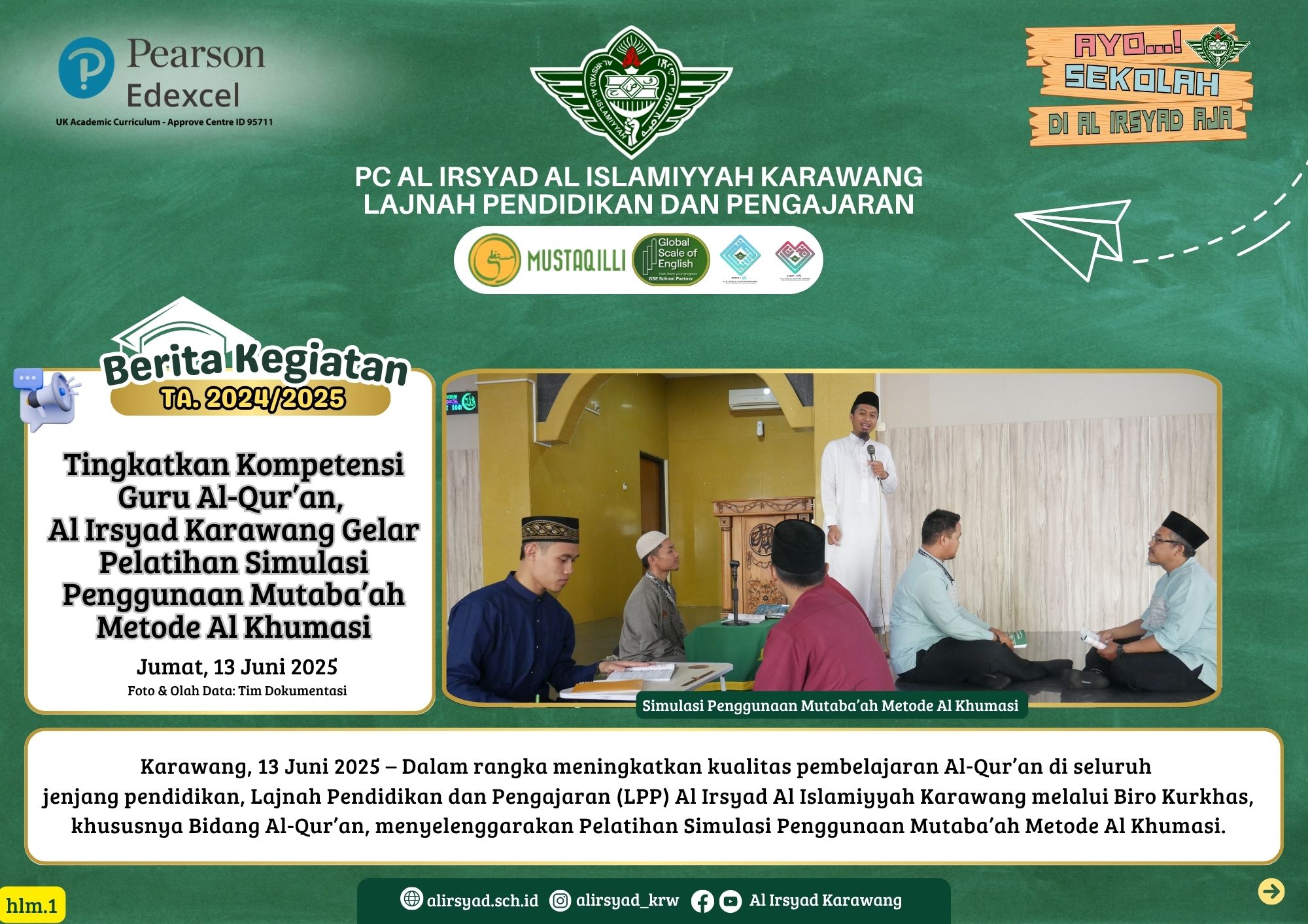 Tingkatkan Kompetensi Guru Al-Quran, Al Irsyad Karawang Gelar Pelatihan Simulasi Penggunaan Mutabaah Metode Al Khumasi