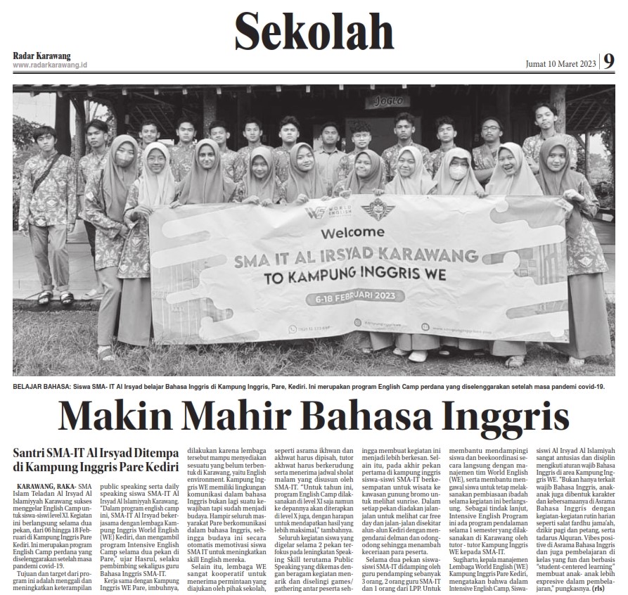 Makin Mahir Bahasa Inggris, Santri SMA-IT Al Irsyad Ditempa di Kampung Inggris Pare Kediri 