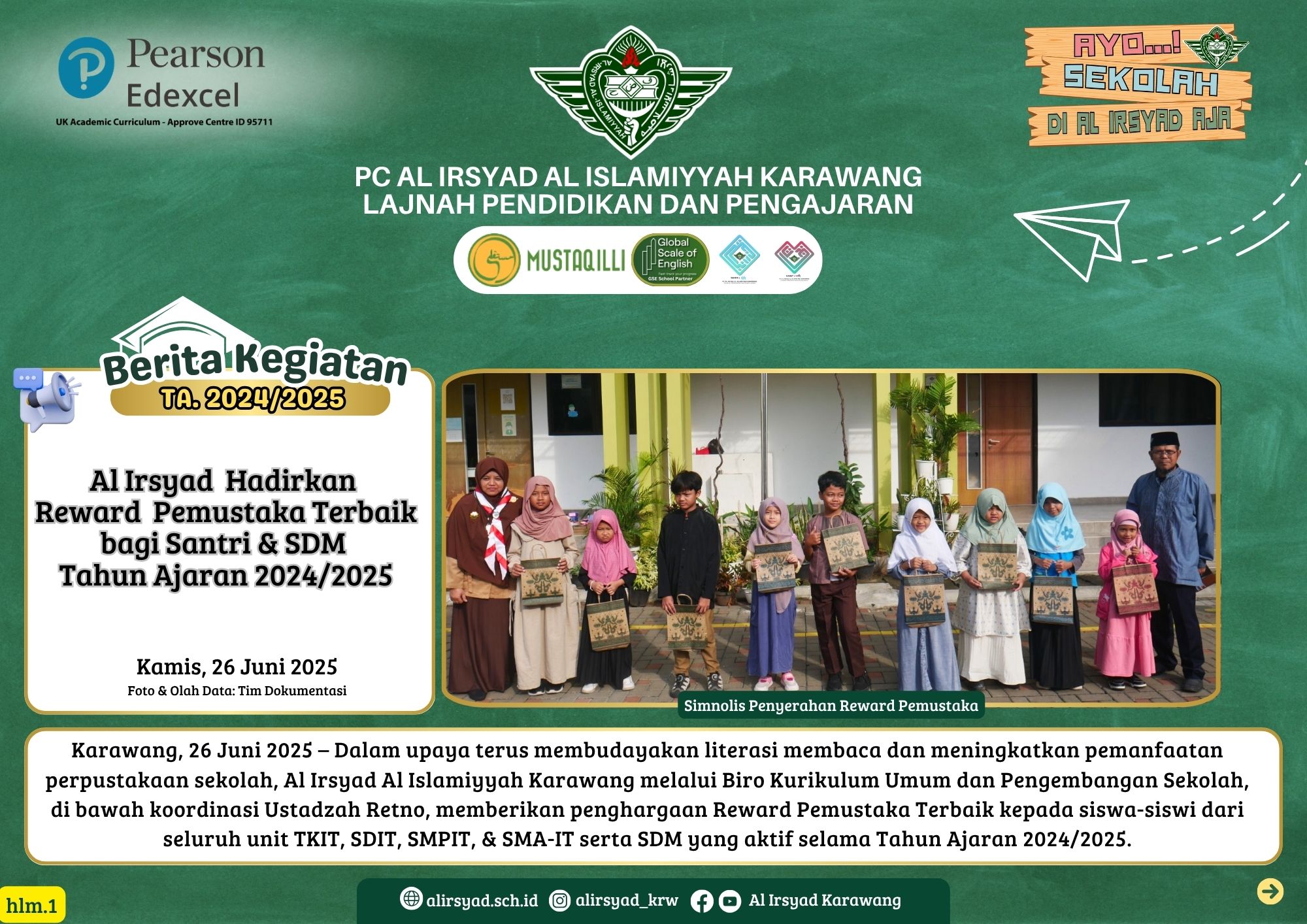 Al Irsyad  Hadirkan Reward  Pemustaka Terbaik bagi Santri & SDM Tahun Ajaran 2024/2025